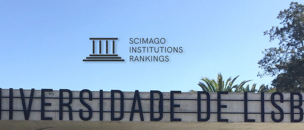 logótipo do ranking SCImago sobre imagem das letras da Universidade de Lisboa 